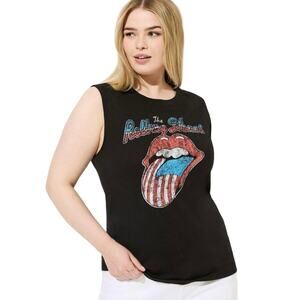 NWT TORRID Rolling Stones American Flag Relax Fit Cotton Crew Tank Plus Size 0